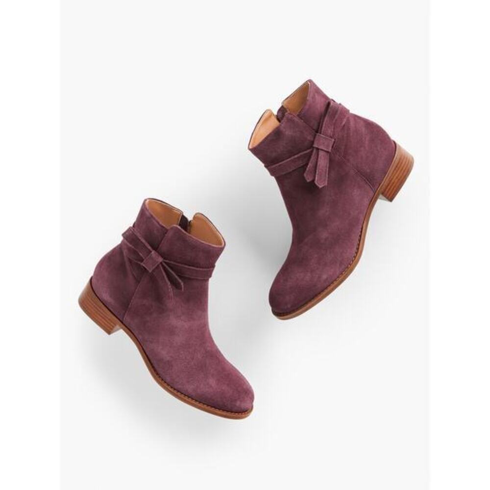 Talbots TISH TIE SUEDE ANKLE BOOT 100% leather burgundy round toe classic size 6